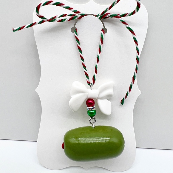 Christmas Olive Ornament – Handmade Polymer Clay Olive with Bow | Funny Holiday - Picture 5 of 9